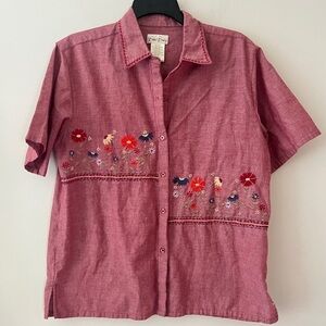 Vintage Bobbi Brooks 100% cotton short sleeve embroidered blouse‎ sz L
